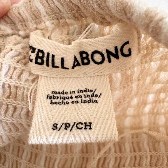 Billabong Women’s Smocked Long Sleeve Romper Beige Stripe Square Neck Size S - Picture 6 of 13
